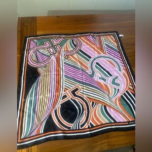 Salvatorre Ferragamo Gancio Ribbon Print Silk Scarf Foulard